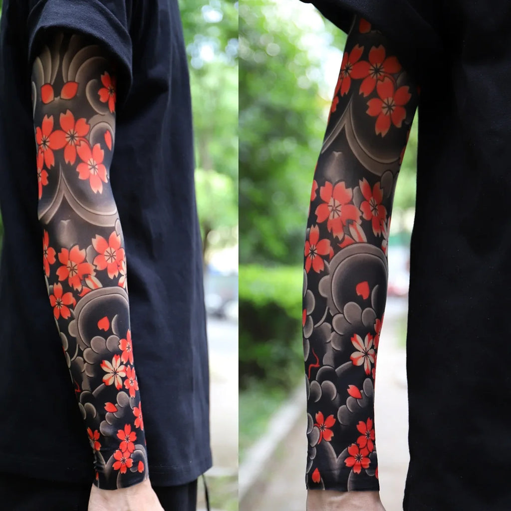 2Pcs Black Snake Tattoo Sleeves Men Women UV Sun Protection Arm Warmers Outdoor Cycling Sports Fake Tattoo Full Arm Sleeves