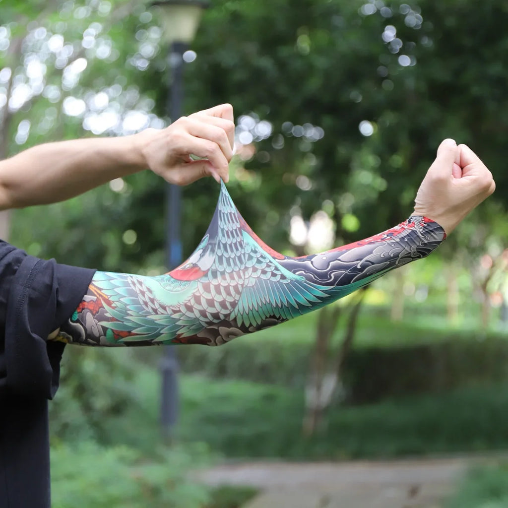2Pcs Black Snake Tattoo Sleeves Men Women UV Sun Protection Arm Warmers Outdoor Cycling Sports Fake Tattoo Full Arm Sleeves