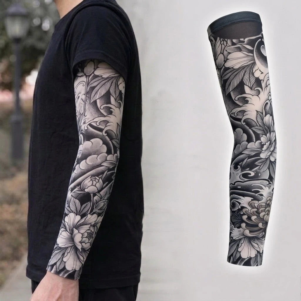 2Pcs Black Snake Tattoo Sleeves Men Women UV Sun Protection Arm Warmers Outdoor Cycling Sports Fake Tattoo Full Arm Sleeves