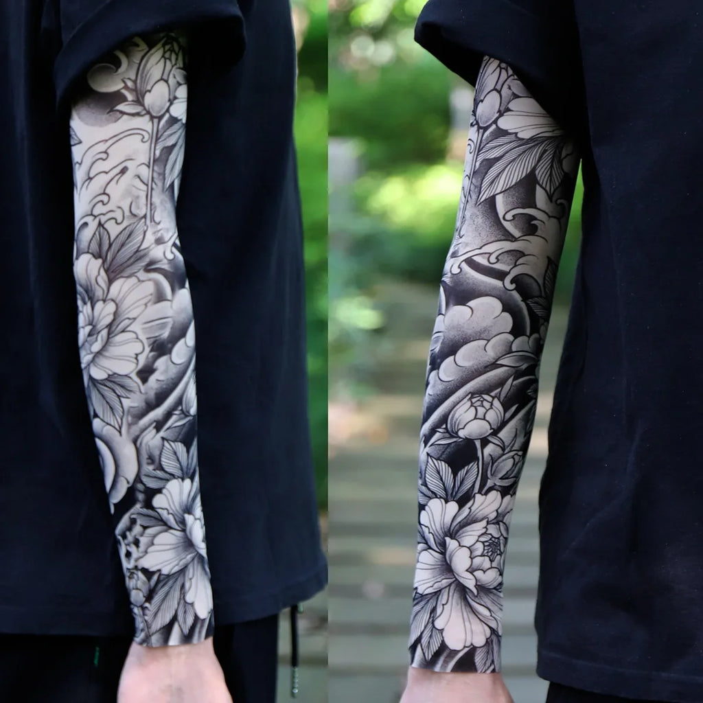 2Pcs Black Snake Tattoo Sleeves Men Women UV Sun Protection Arm Warmers Outdoor Cycling Sports Fake Tattoo Full Arm Sleeves