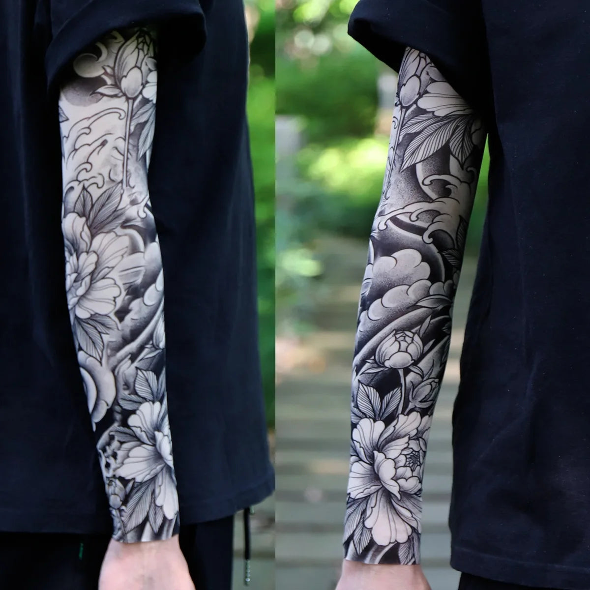 2Pcs Black Snake Tattoo Sleeves Men Women UV Sun Protection Arm Warmers Outdoor Cycling Sports Fake Tattoo Full Arm Sleeves
