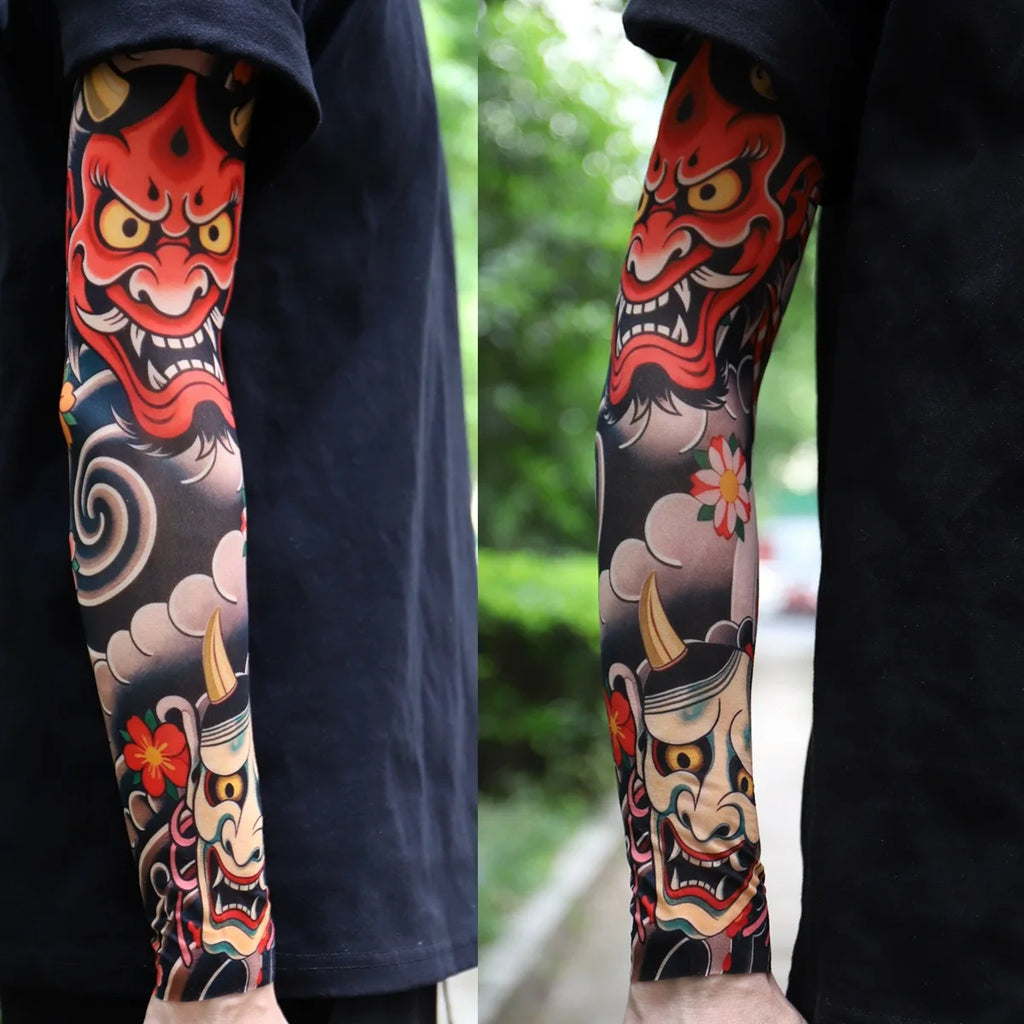 2Pcs Black Snake Tattoo Sleeves Men Women UV Sun Protection Arm Warmers Outdoor Cycling Sports Fake Tattoo Full Arm Sleeves