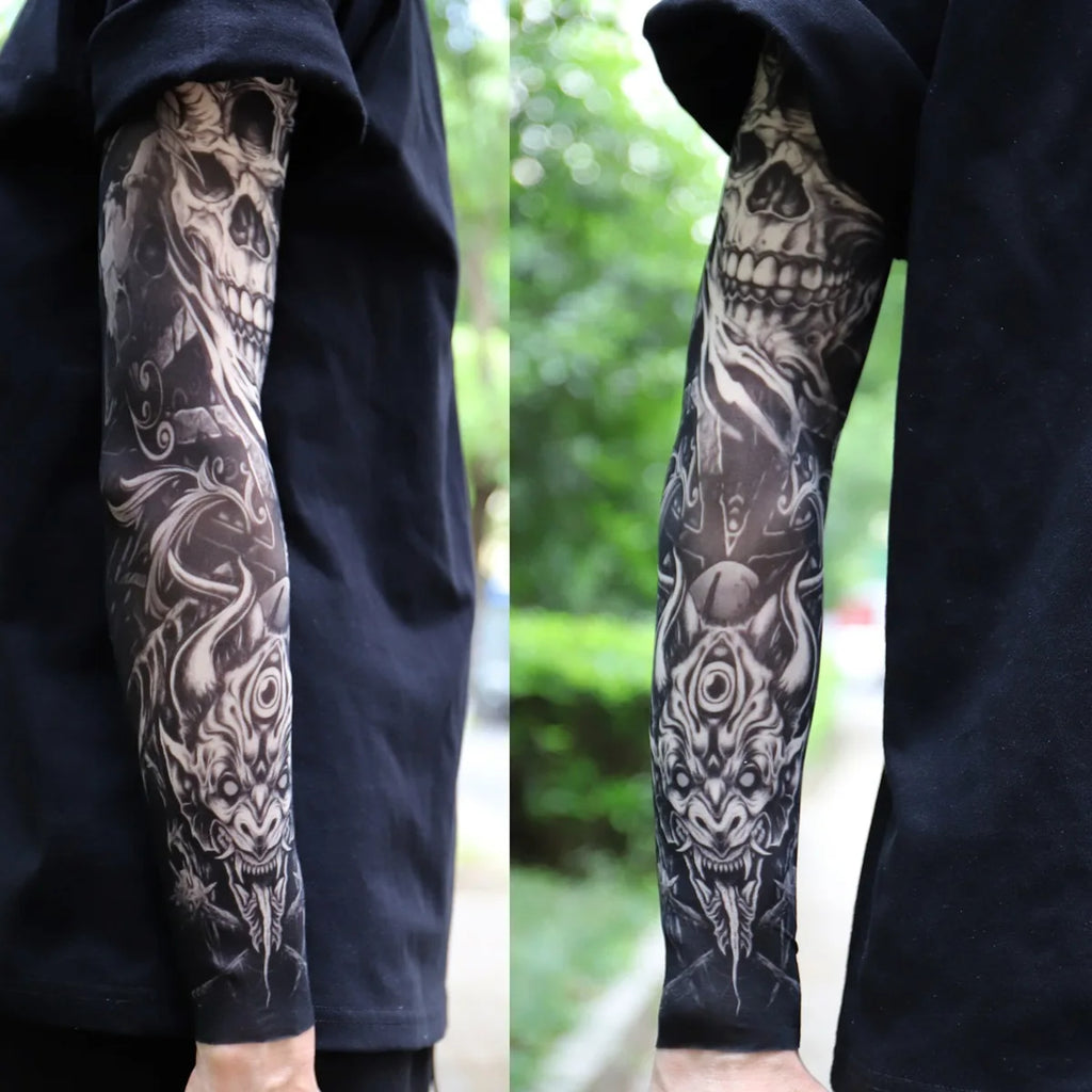 2Pcs Black Snake Tattoo Sleeves Men Women UV Sun Protection Arm Warmers Outdoor Cycling Sports Fake Tattoo Full Arm Sleeves