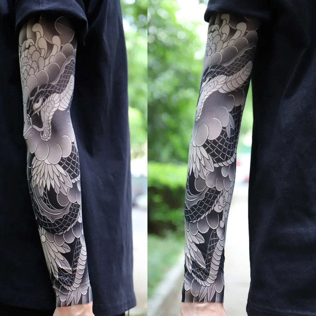 2Pcs Black Snake Tattoo Sleeves Men Women UV Sun Protection Arm Warmers Outdoor Cycling Sports Fake Tattoo Full Arm Sleeves
