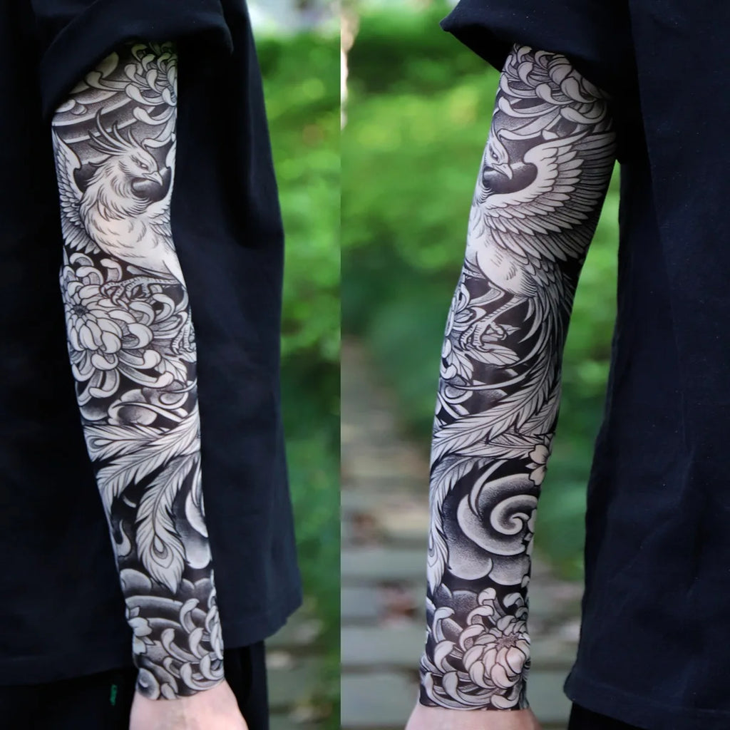 2Pcs Black Snake Tattoo Sleeves Men Women UV Sun Protection Arm Warmers Outdoor Cycling Sports Fake Tattoo Full Arm Sleeves