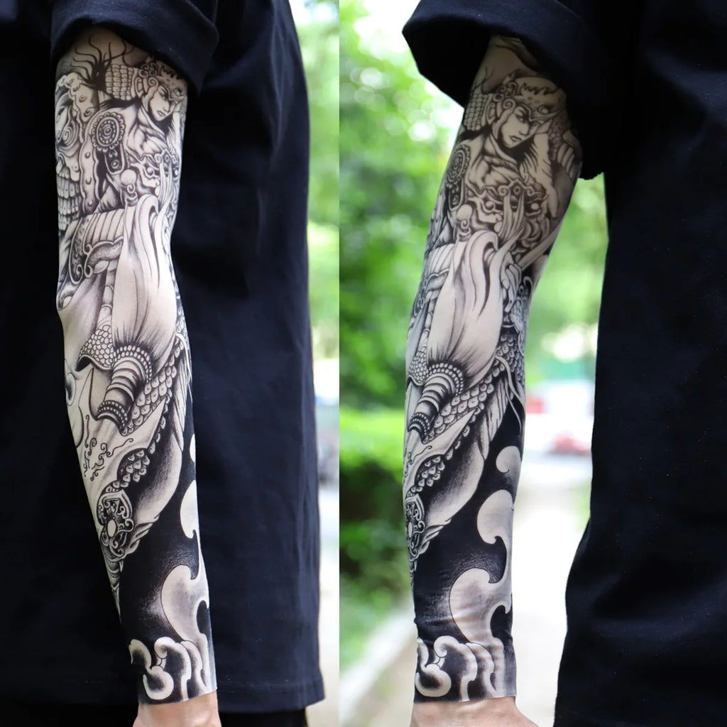 2Pcs Black Snake Tattoo Sleeves Men Women UV Sun Protection Arm Warmers Outdoor Cycling Sports Fake Tattoo Full Arm Sleeves