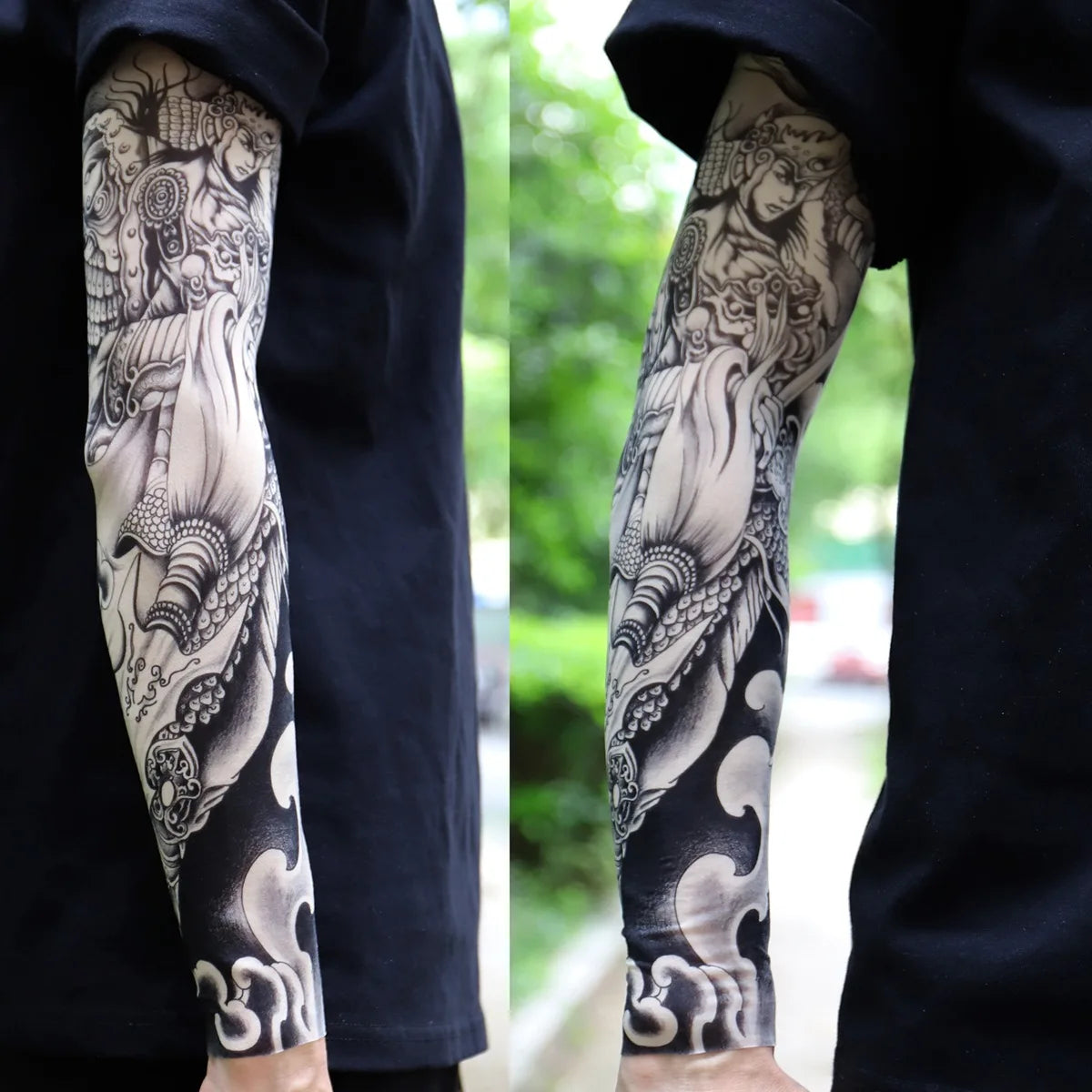 2Pcs Black Snake Tattoo Sleeves Men Women UV Sun Protection Arm Warmers Outdoor Cycling Sports Fake Tattoo Full Arm Sleeves