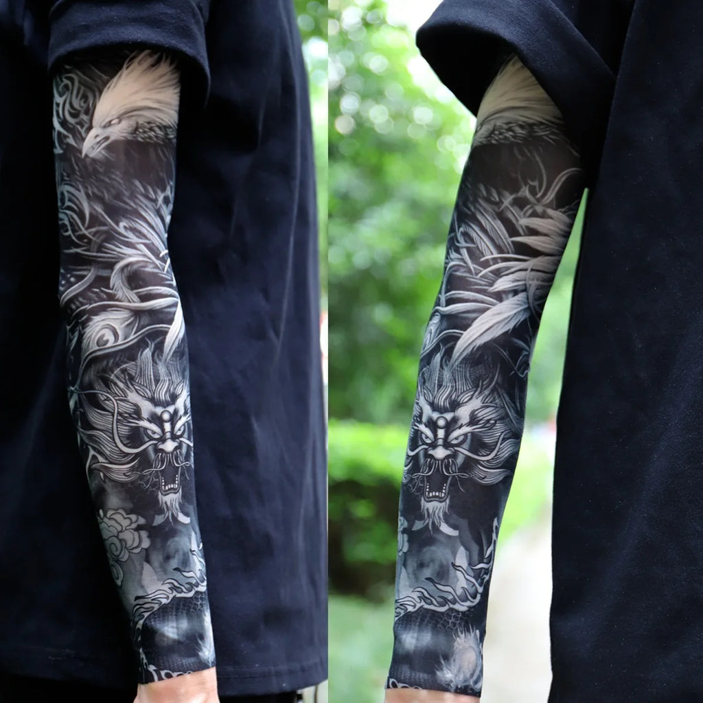 2Pcs Black Snake Tattoo Sleeves Men Women UV Sun Protection Arm Warmers Outdoor Cycling Sports Fake Tattoo Full Arm Sleeves