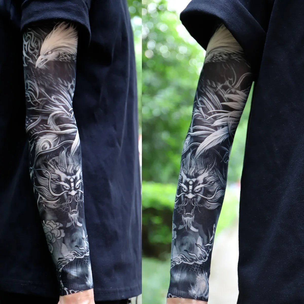 2Pcs Black Snake Tattoo Sleeves Men Women UV Sun Protection Arm Warmers Outdoor Cycling Sports Fake Tattoo Full Arm Sleeves