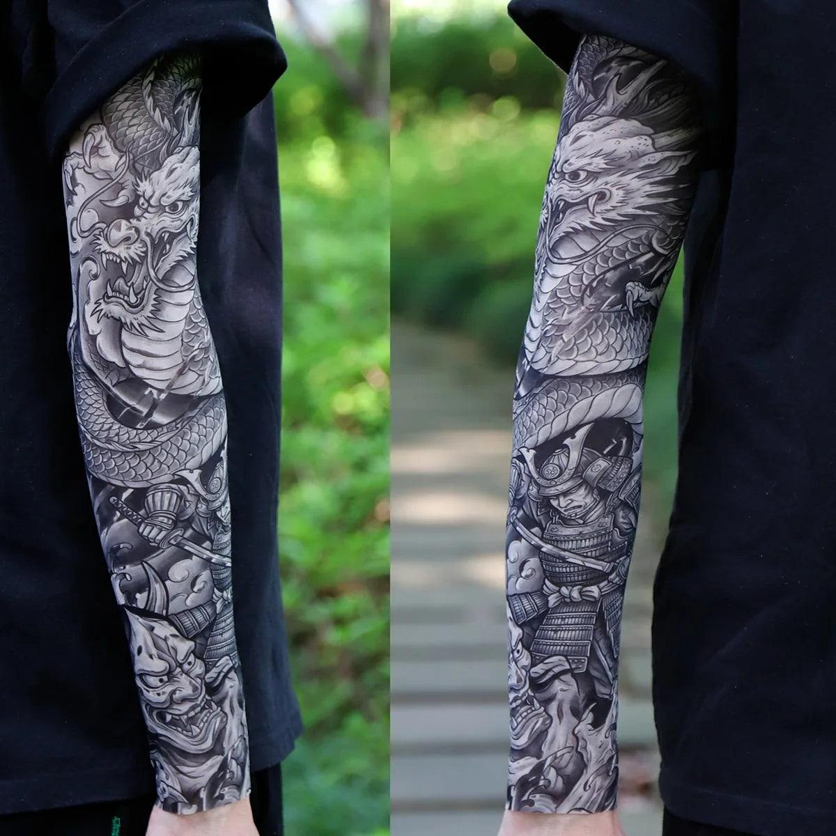 2Pcs Black Snake Tattoo Sleeves Men Women UV Sun Protection Arm Warmers Outdoor Cycling Sports Fake Tattoo Full Arm Sleeves