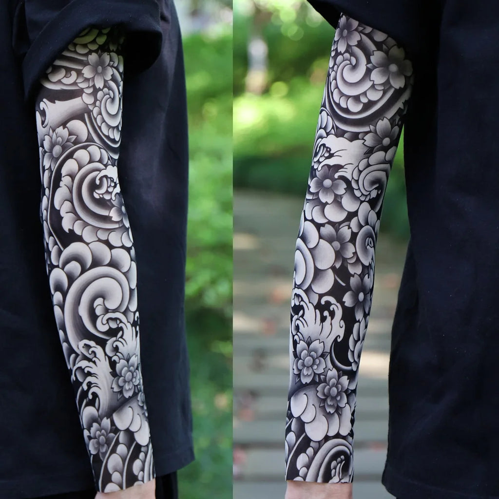 2Pcs Black Snake Tattoo Sleeves Men Women UV Sun Protection Arm Warmers Outdoor Cycling Sports Fake Tattoo Full Arm Sleeves