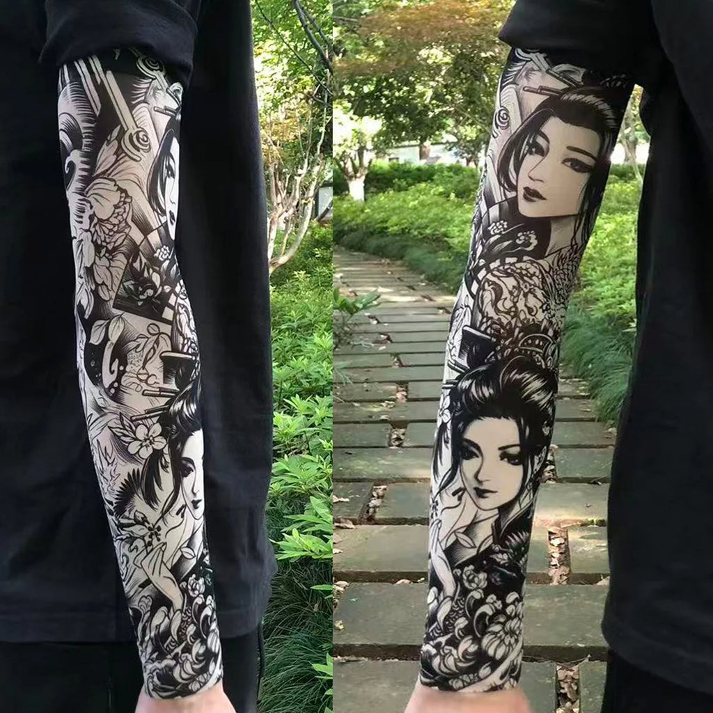 2Pcs Black Snake Tattoo Sleeves Men Women UV Sun Protection Arm Warmers Outdoor Cycling Sports Fake Tattoo Full Arm Sleeves