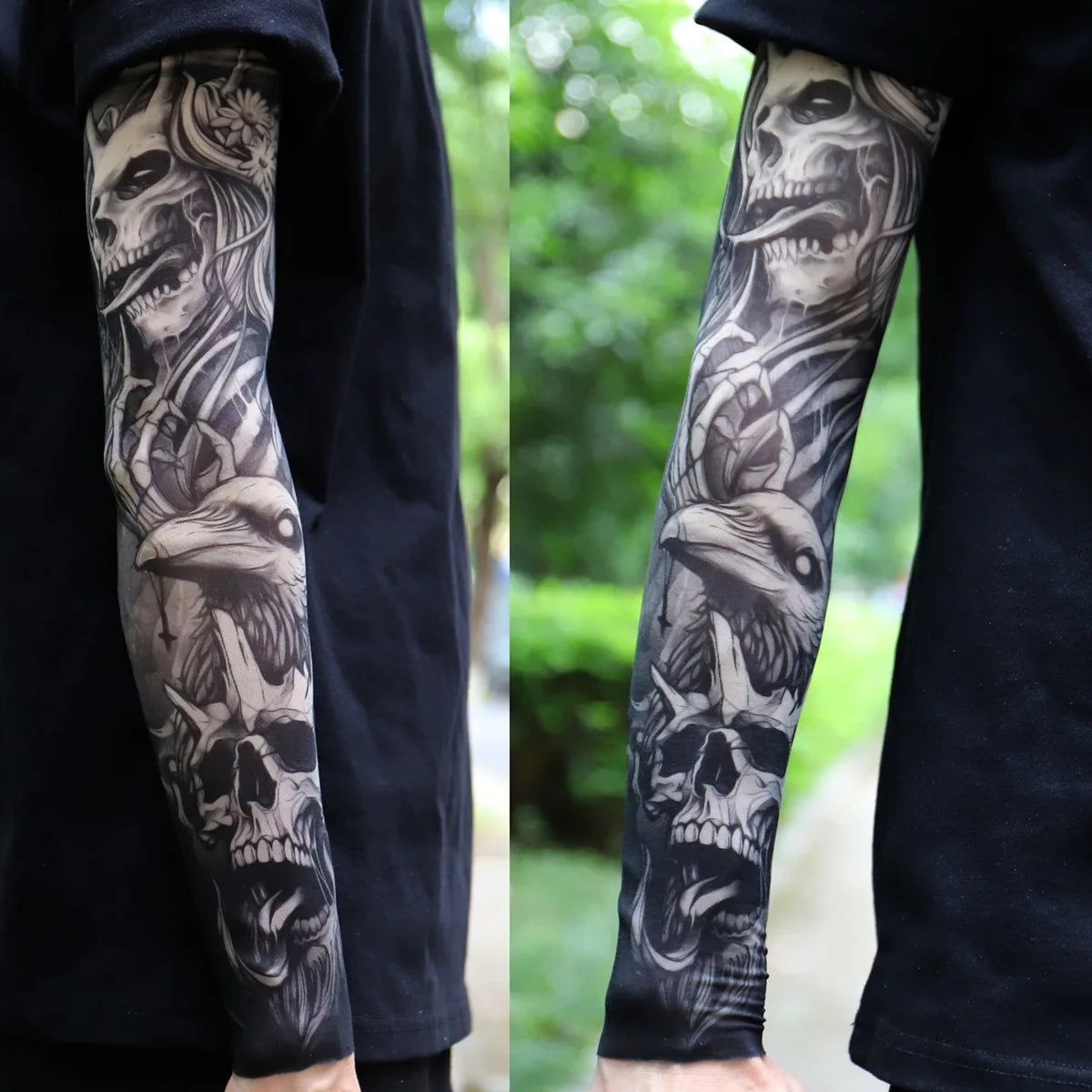 2Pcs Black Snake Tattoo Sleeves Men Women UV Sun Protection Arm Warmers Outdoor Cycling Sports Fake Tattoo Full Arm Sleeves