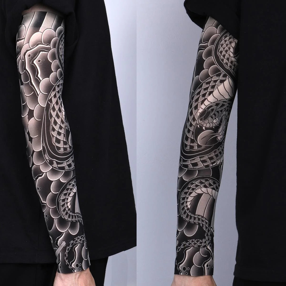 2Pcs Black Snake Tattoo Sleeves Men Women UV Sun Protection Arm Warmers Outdoor Cycling Sports Fake Tattoo Full Arm Sleeves