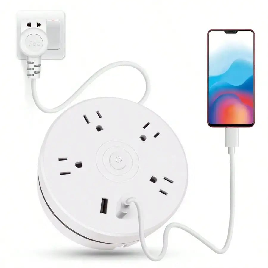 Retractable Extension Cord, Travel Power Strip with 4 AC Outlets, 2 USB Ports, Compact and Portable Charging Station