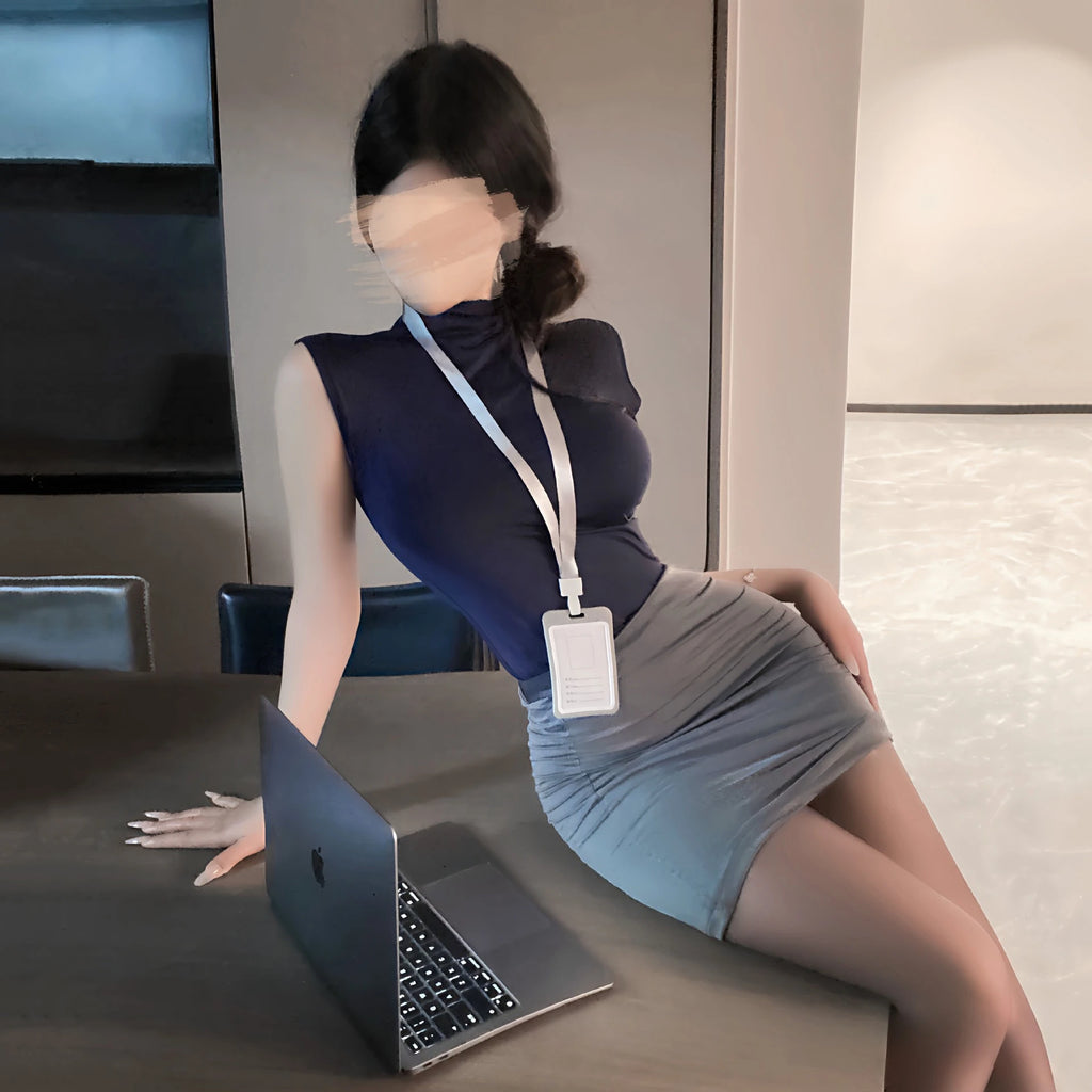 Hot Girl Pure Desire Style Skirts Cosplay Secretary Flight Attendant High Waist Bag Buttocks Two Piece Skirt Nightclub Uniform