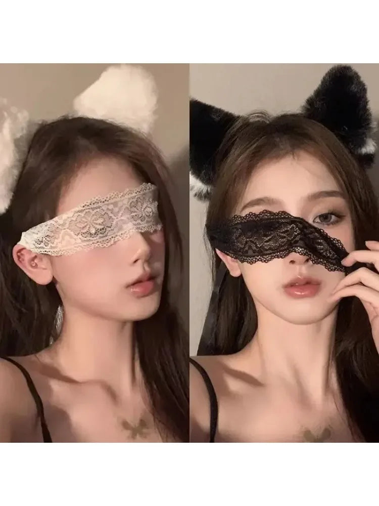 2pcs Lolita Lace Eye Mask Hollow-out Masquerade Cosplay Prom Christmas Nightclub White Black Fancy Dress Adjustable Sexy Gift