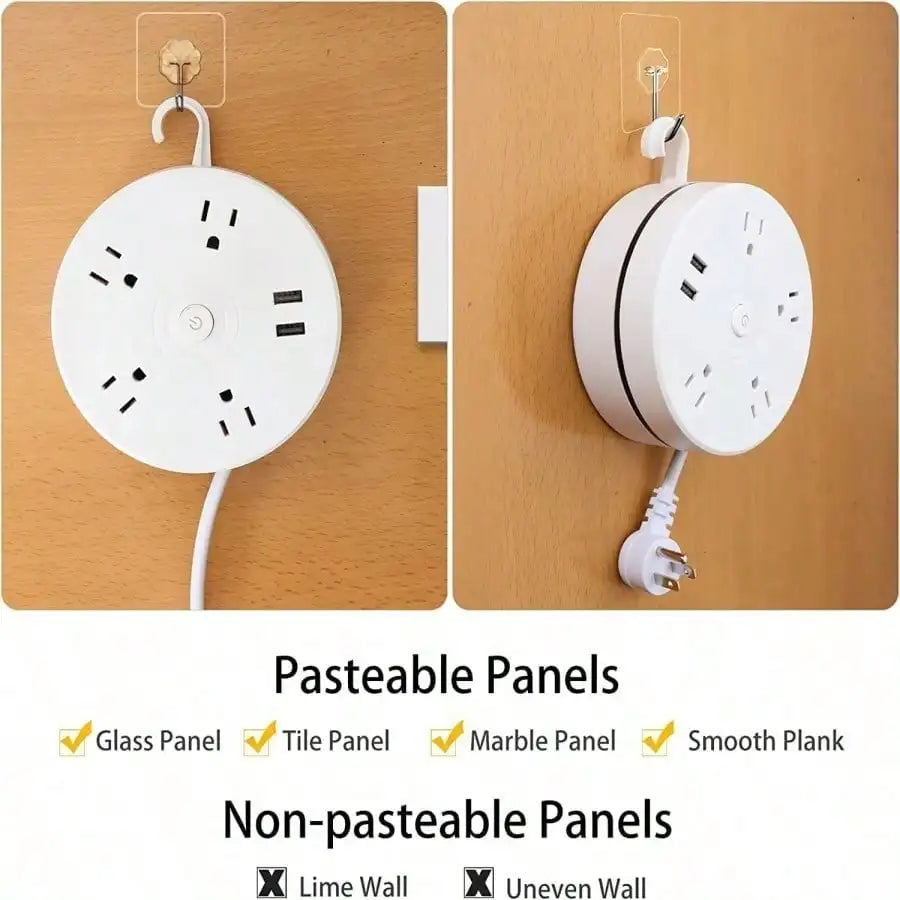 Retractable Extension Cord, Travel Power Strip with 4 AC Outlets, 2 USB Ports, Compact and Portable Charging Station