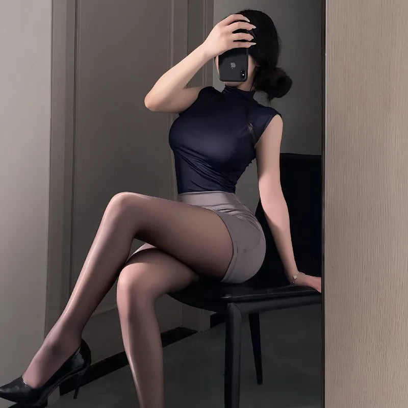 Hot Girl Pure Desire Style Skirts Cosplay Secretary Flight Attendant High Waist Bag Buttocks Two Piece Skirt Nightclub Uniform