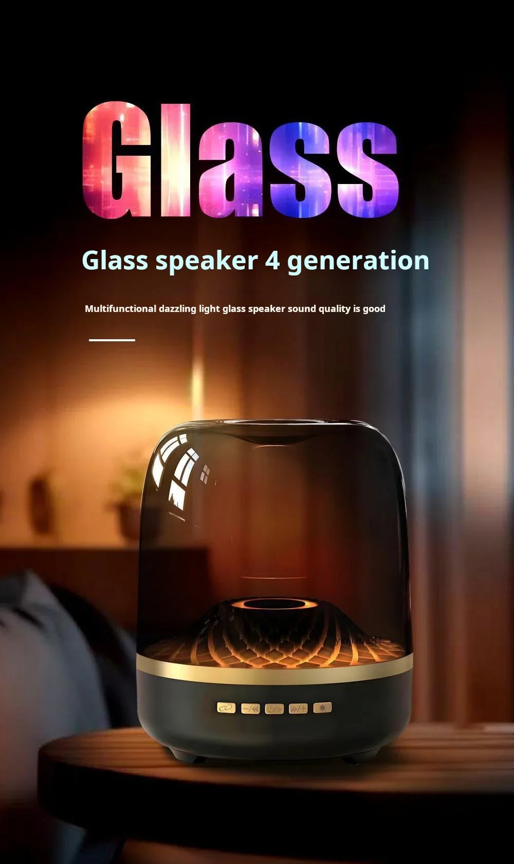 2025 New Glass 4th Generation Colorful Light Wireless Bluetooth Speaker Mini Computer Plug in Convenient Outdoor Subwoofer Speak
