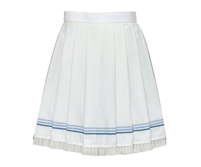 Large Size Jk College White Lace Navy Collar Short Sleeve Shirt Summer Sweet Girl Fashion High Waist A-line Pleated Skirt Sets