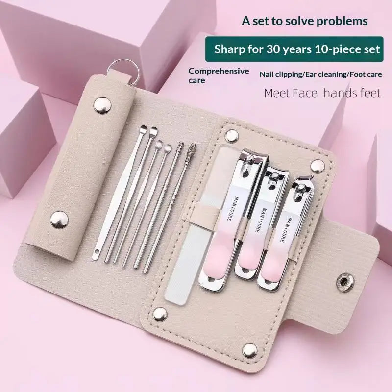 10-Piece Professional Nail Clippers Nail File Set Stainless Steel Manicure & Pedicure Kit With Ear Digging Spoon Grooming