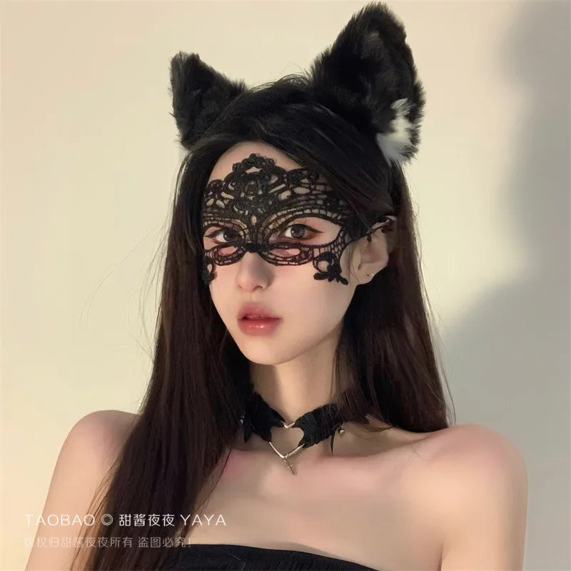 2pcs Lolita Lace Eye Mask Hollow-out Masquerade Cosplay Prom Christmas Nightclub White Black Fancy Dress Adjustable Sexy Gift