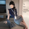 Hot Girl Pure Desire Style Skirts Cosplay Secretary Flight Attendant High Waist Bag Buttocks Two Piece Skirt Nightclub Uniform